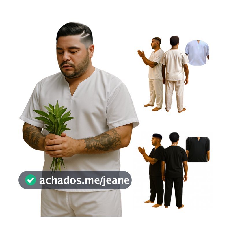 Roupa Conjunto Ração Em Oxford Masculino Branca Preta Candomblé Umbanda 2pç