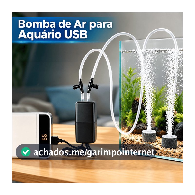 Bomba de Ar para Aquário USB com Dupla Saída