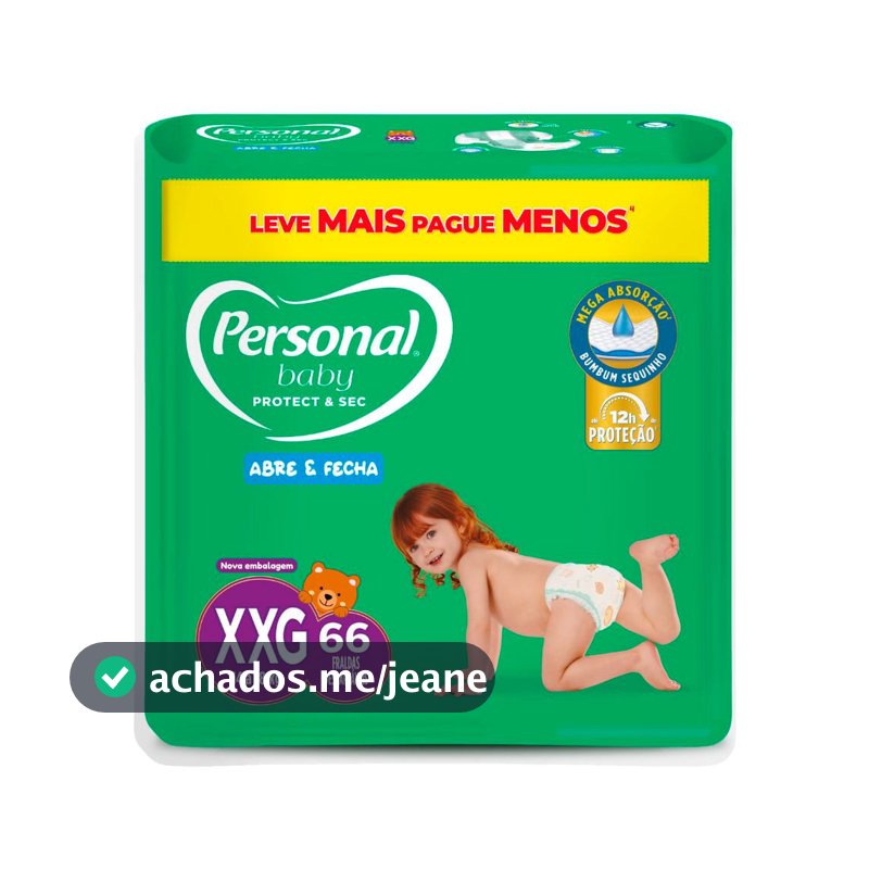 Fralda Infantil Personal Baby Protect & Sec Tamanho XXG com 66 Tiras Leve Mais Pague Menos
