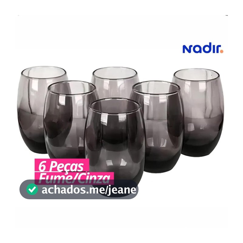 Jogo De Copos De Vidro Com 6 peças Fumê 465ml - Aruba