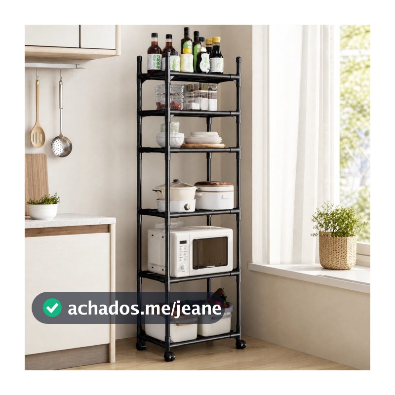 Estante de Cozinha  4/5/6 Andares em Aço com Rodinhas Organizador Multiuso para Casa Cozinha Banheiro Quarto e Sala