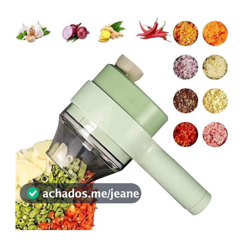 Cortador Elétrico de Legumes 4 em 1 Sem Fio USB Triturador de Alho e Vegetais Multifuncional para Cozinha
