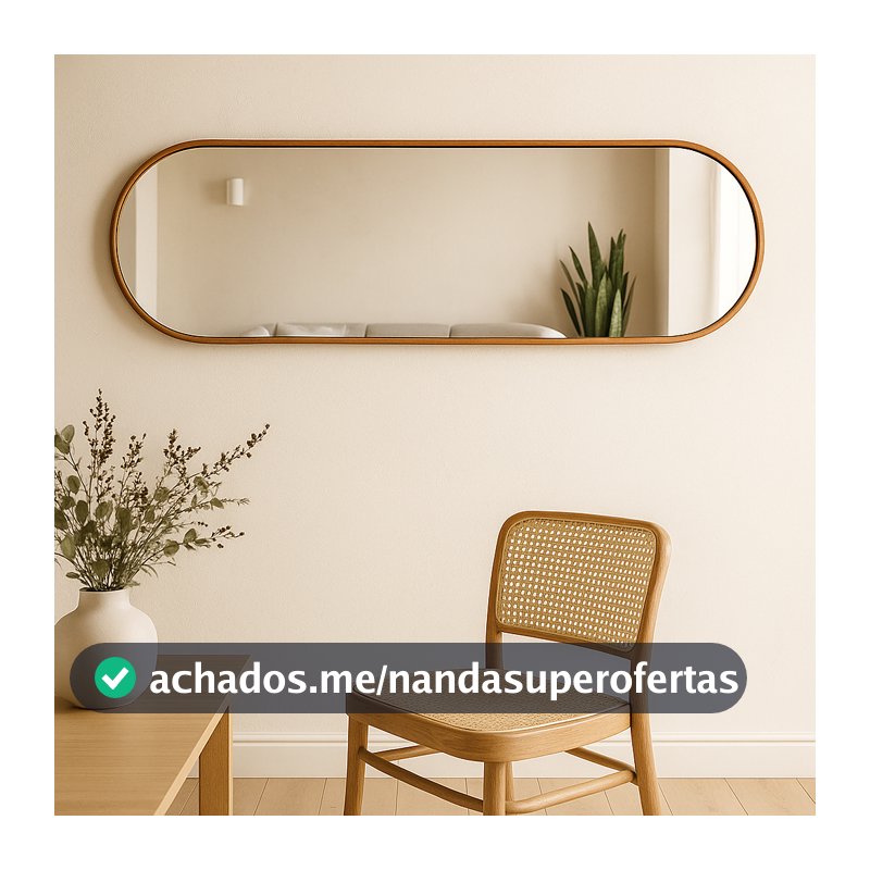 Espelho Decorativo Orgânico Vertical e Horizontal 110x30 cm com Alça em Couro