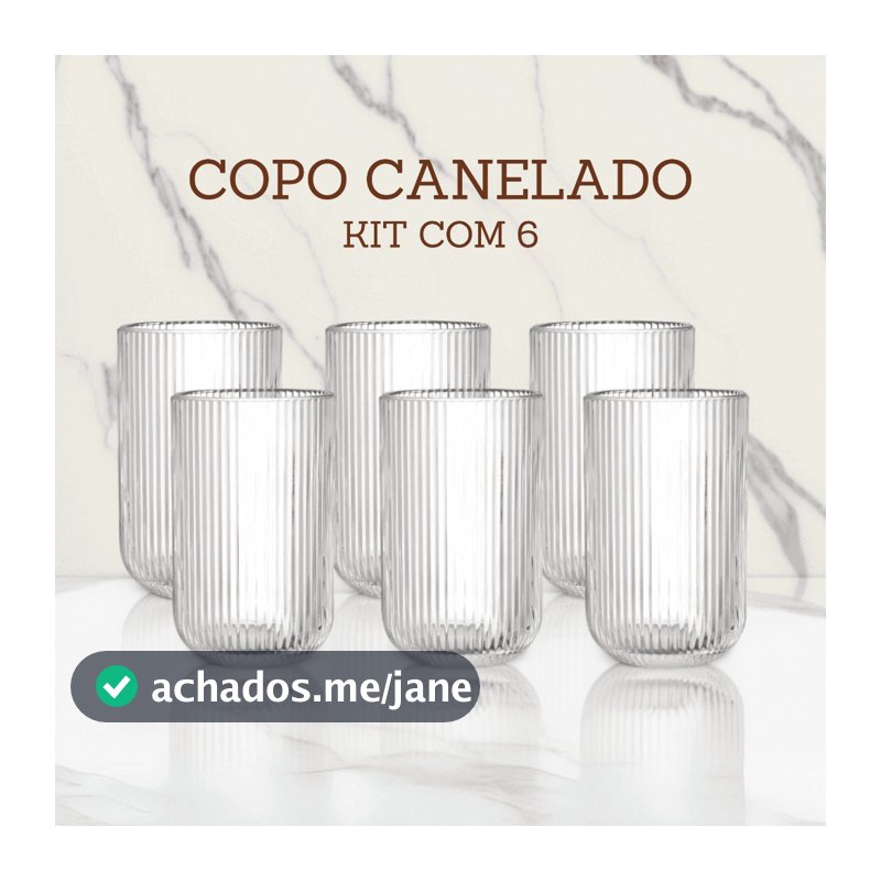 Jogo De Copos 6 Peças De Vidro Cameratta Canelado 420ml Suco Agua