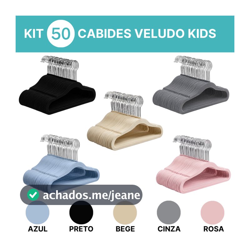 Kit 50 Cabides Veludo Infantil Para Roupas Antiderrapante Slim Ultriafino 30x18cm