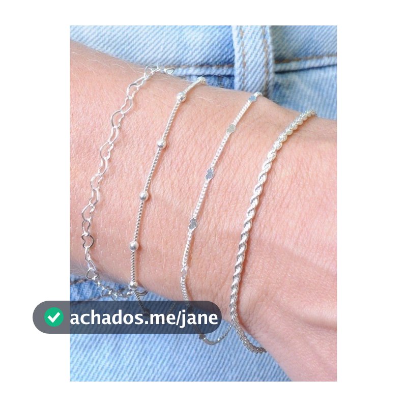 kit 4 pulseiras prata 925 + BRlNCO BRINDE cordão+veneziana com bolinhas + elo e detalhe coração