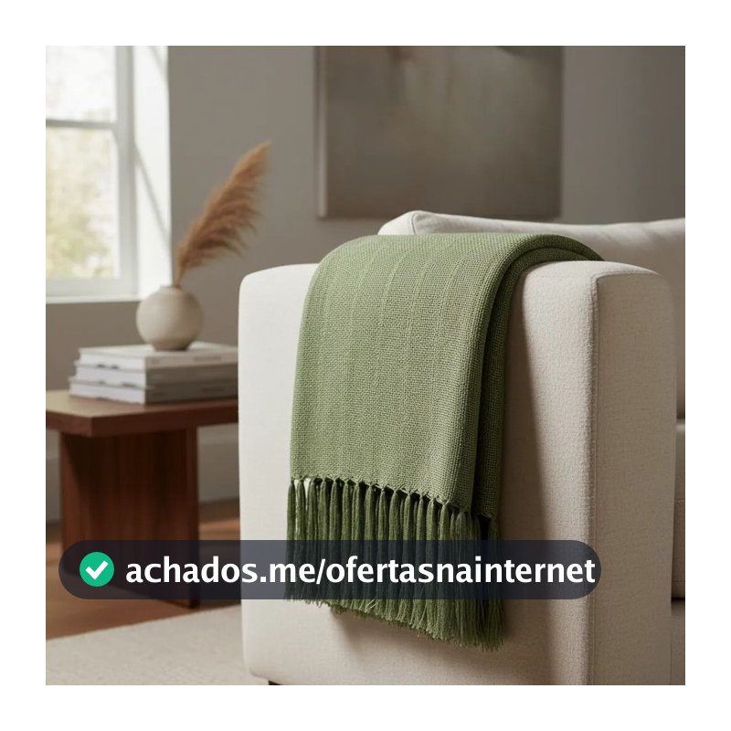 Manta Verde Oliva Pra Sofá Cama Quadriculada Luxo Com Franjas Xale Decorativa 1.80X.1.20 m 100% Algodão Tear Mineiro