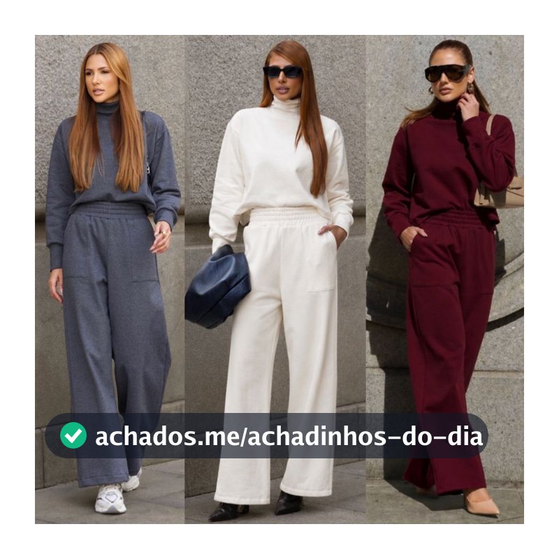 Conjunto Moletom Flanelado Premium Feminino Calça Pantalona Blusa Gola Alta Elegante