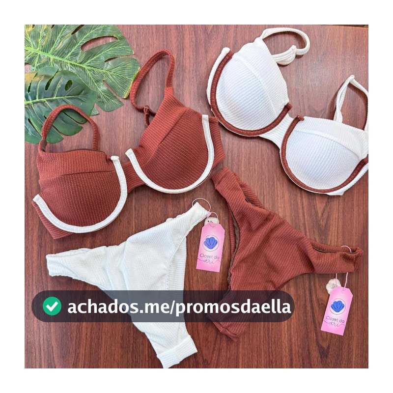 Biquíni meia-taça Retrô Atoalhado c Aro e Calcinha Asa Delta