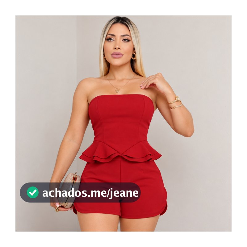 Conjunto Tomara que Caia com Babado Peplum e Short Cintura Alta Elegante Tendencia Verao  Feminino