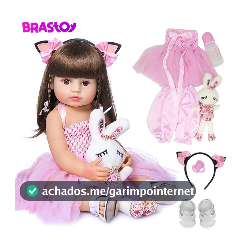 Brastoy Bebê Reborn Boneca Silicone Menina Olhos Castanhos 55cm