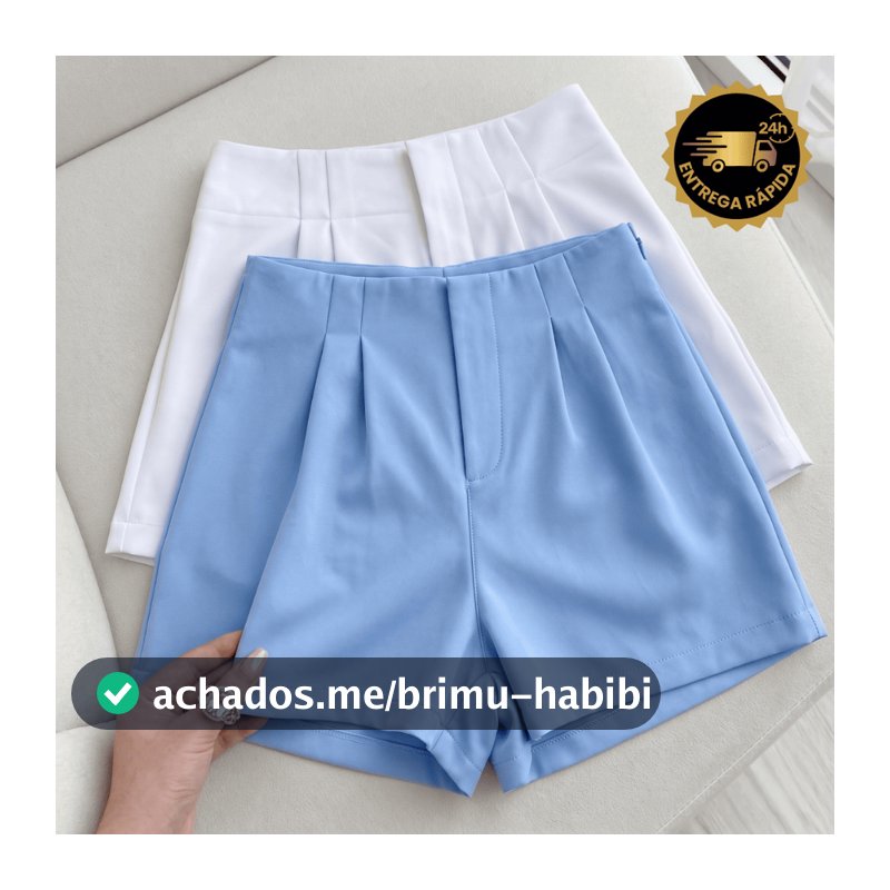Kit 2 Shorts Feminino Alfaiataria Cintura Alta com Pregas Social Elegante