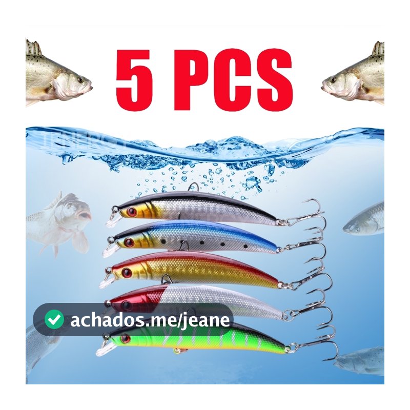Kit 05 Iscas Artificiais Importadas 1/2 Meia Água de 9 cms e 8,5 gramas Pesca Tucunaré Traíra Dourado Robalo Black Bass