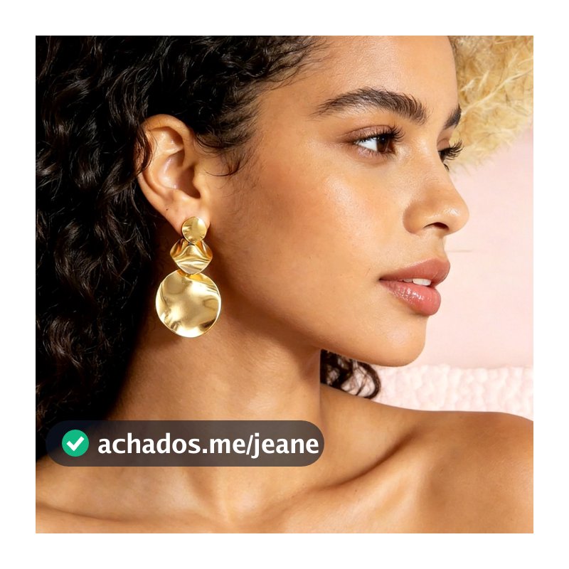 Brinco Pendente Metal Amassado Dourado Grande Minimalista Jóia Elegante Para Mulheres Presente