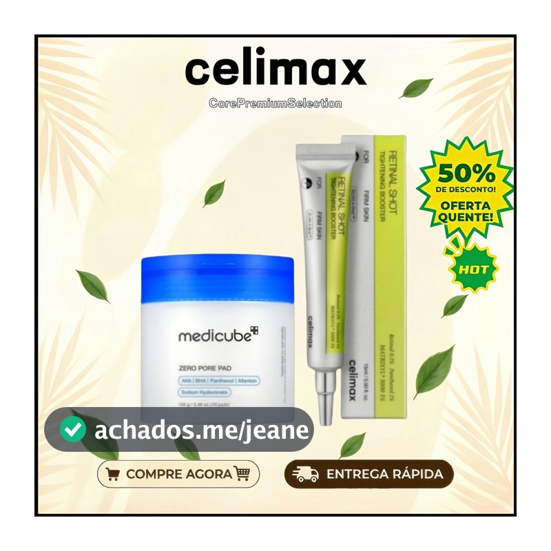 Kit Celimax Vita-A Retinal Shot Booster 15ml + Medicube Zero Pore Pad 70 Unidades | Duo Antienvelhecimento + Poros : Fir