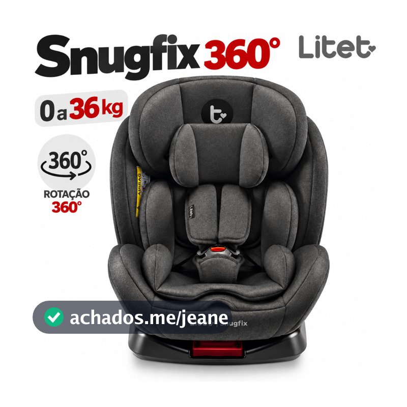 Cadeirinha Infantil para Carro 0 a 36kg Isofix Rotação 360° Snugfix Preta - Litet