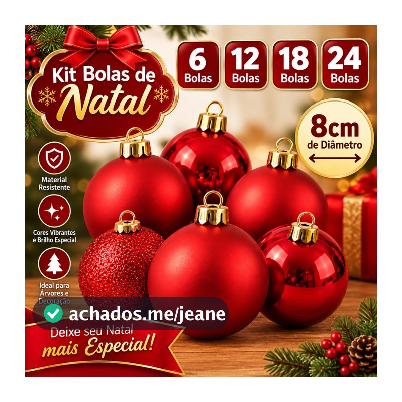 Kit 6/12/18/24 Bolas De Natal Grande Enfeites Natalinos 8cm Para Arvore Natalina Luxo Enfeites Vermelho Dourado