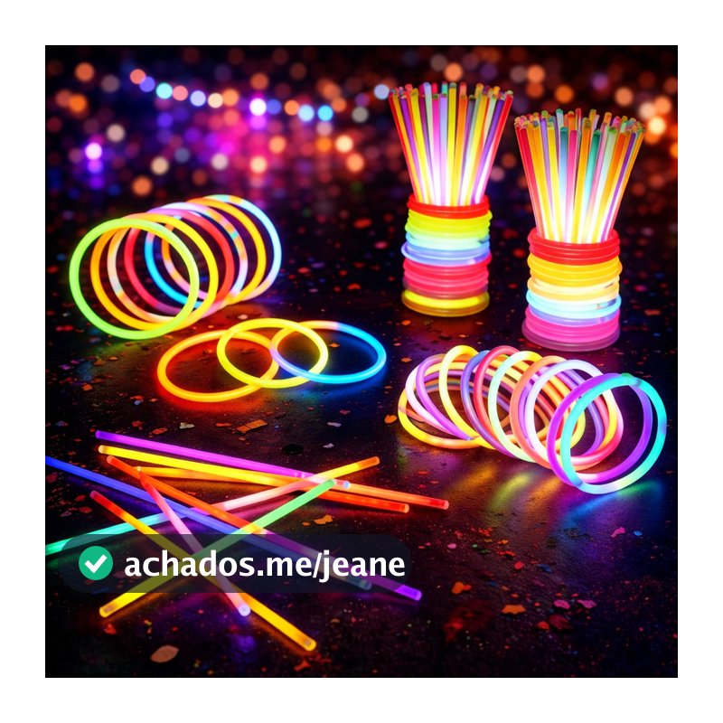 Kit Pulseiras Neon Brilha no Escuro | 20, 50, 100 ou 200 Unidades – Festa, Balada e Casamento