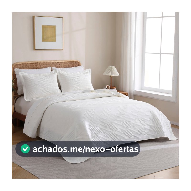 Kit Cobre Leito Colcha Boutis 3 Peças Casal Queen King Dupla Face Porta Travesseiro Aba Americana