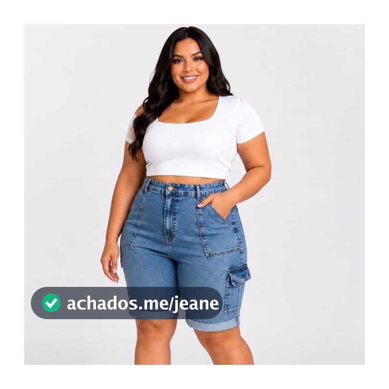Bermuda Jeans cargo slim e plus size bolso Chapado frontal com  Lycra jeans Azul Marmorizado