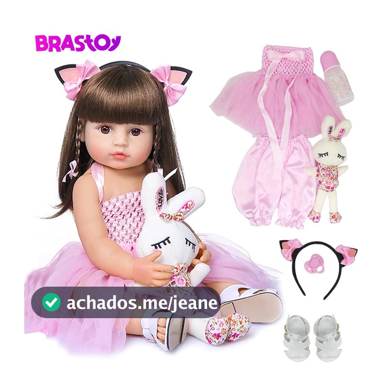 Brastoy Bebê Reborn Boneca Silicone Menina Olhos Castanhos 55cm