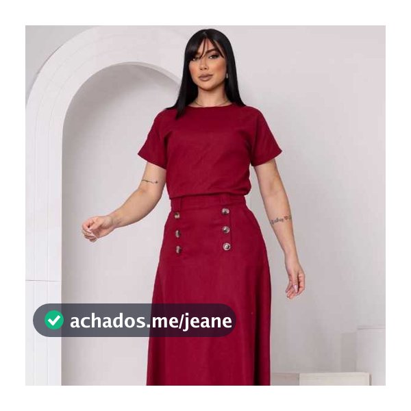 Conjunto Feminino em Linho com Camiseta e Saia Midi Elegante Liquidação2026$