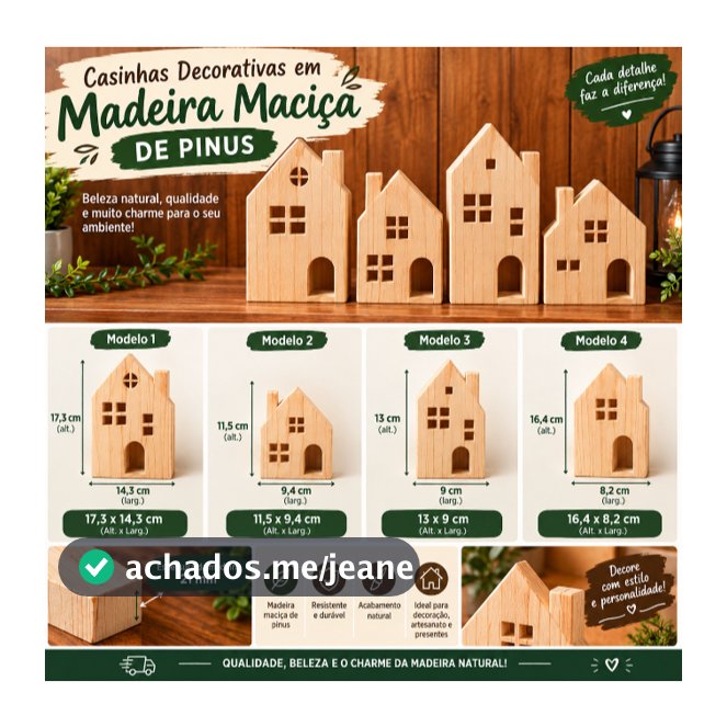 🏠 Kit Casinhas Decorativas em Madeira de Pinus Maciça (21cm de Espessura)