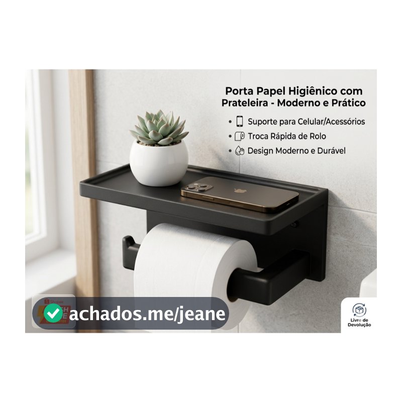 Suporte 2 em 1: Porta Papel Higiênico com Prateleira Premium Moderno.