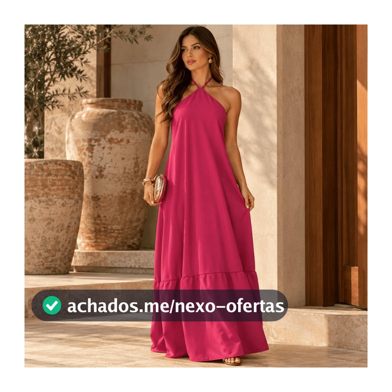 Vestido Feminino Costa Nua com Bojo Longo Soltinho Decote Elegante Sensual