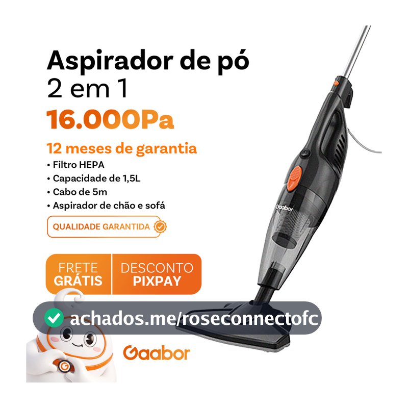 Gaabor Aspirador de Pó Portátil 2 em 1 com Fio e Haste Pressão de Sucção Forte 16000Pa Dust Off GVCW-M15A