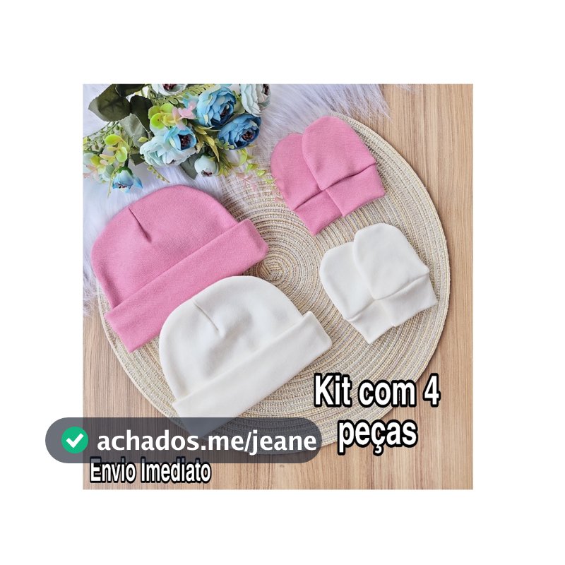 Kit 2 Touca e 2 Luva Para Bebê Recém Nascido 100% Algodão Antialérgico Maternidade Enxoval Gestante
