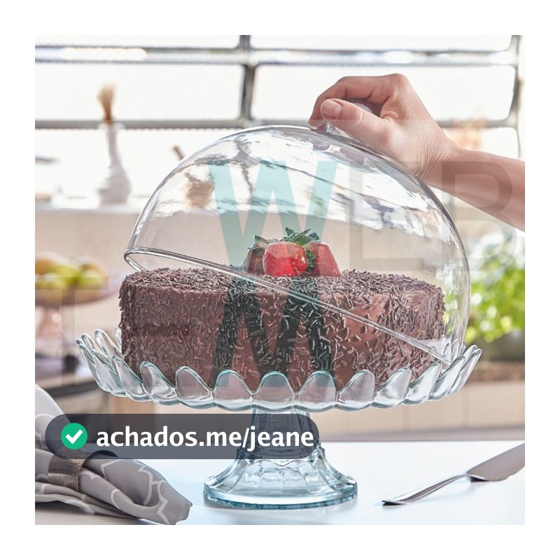 Boleira de Vidro com Pé e Tampa 32cm Pétalas de Jasmin Vitazza Prato Porta Bolo Sobremesas