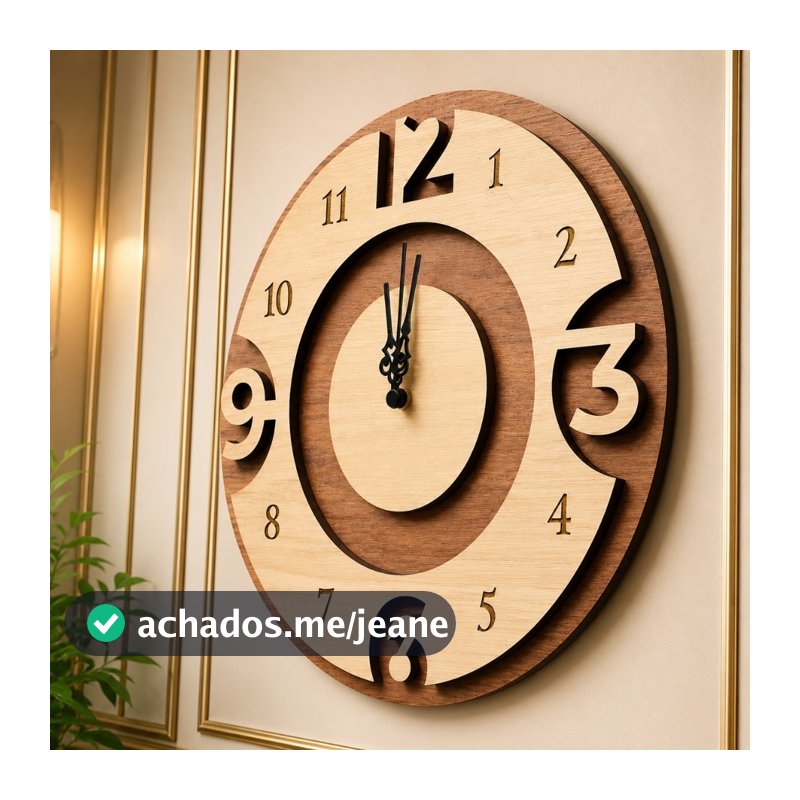 Relógio de Parede Decorativo Madeira Laminada Corte a Laser Design Moderno Sala Cozinha
