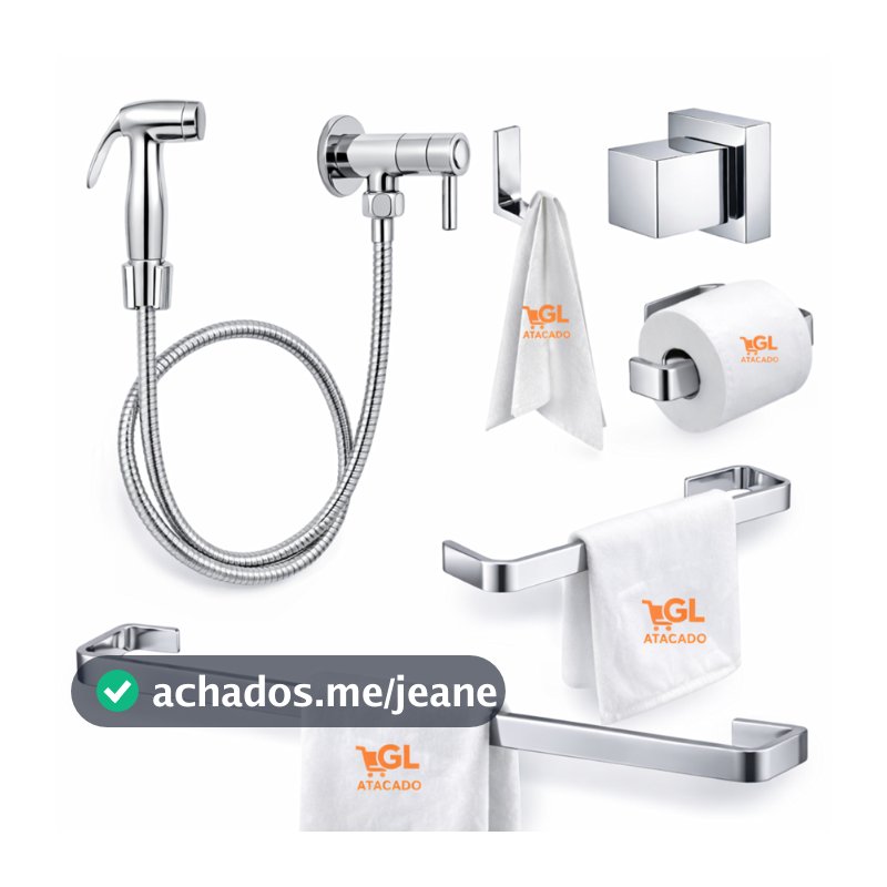 Kit Banheiro Completo Cromado Luxo 4 Peças + Ducha Higiênica Alta Pressão Chuveirinho + Acabamento De Registro Luxo