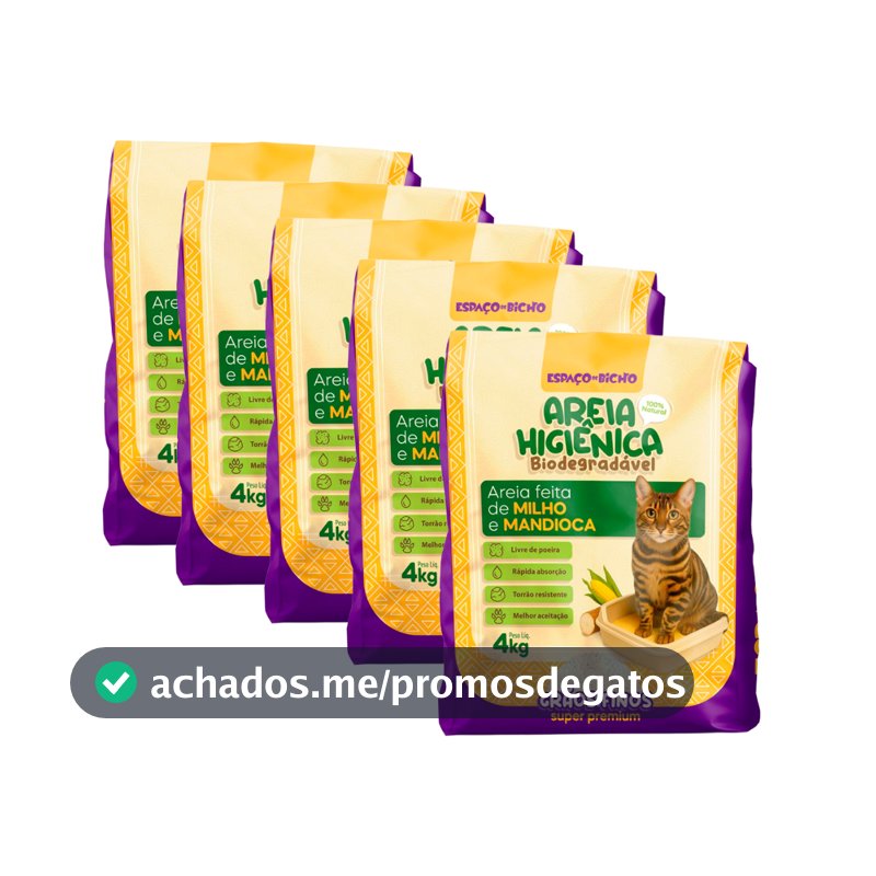 Areia Higiênica Biodegradável 4/8/12/16/20Kg Espaço do Bicho Grãos Finos e Grossos– Milho e Mandioca (100% Natural)