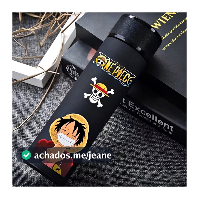 Garrafa Térmica Anime One Piece Luffy Com Termômetro Inteligente 01 Digital Com Led Anime