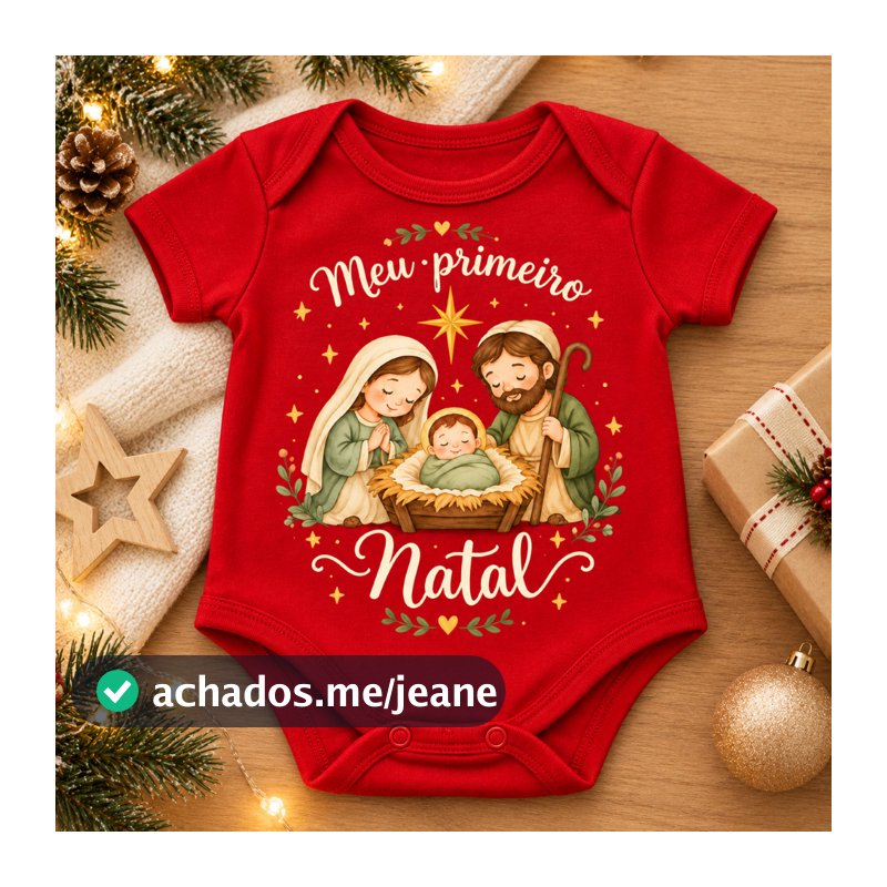 Body Bebê Meu Primeiro Natal Menino Menina 100% Algodão Manga Curta Presépio Natalino PMG Roupa