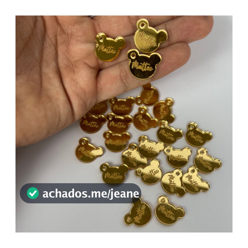 Kit tag Ursinho acrilico prata rose dourado espelhado nome cha de bebe cheguei inicial personalizado para bebes nenem