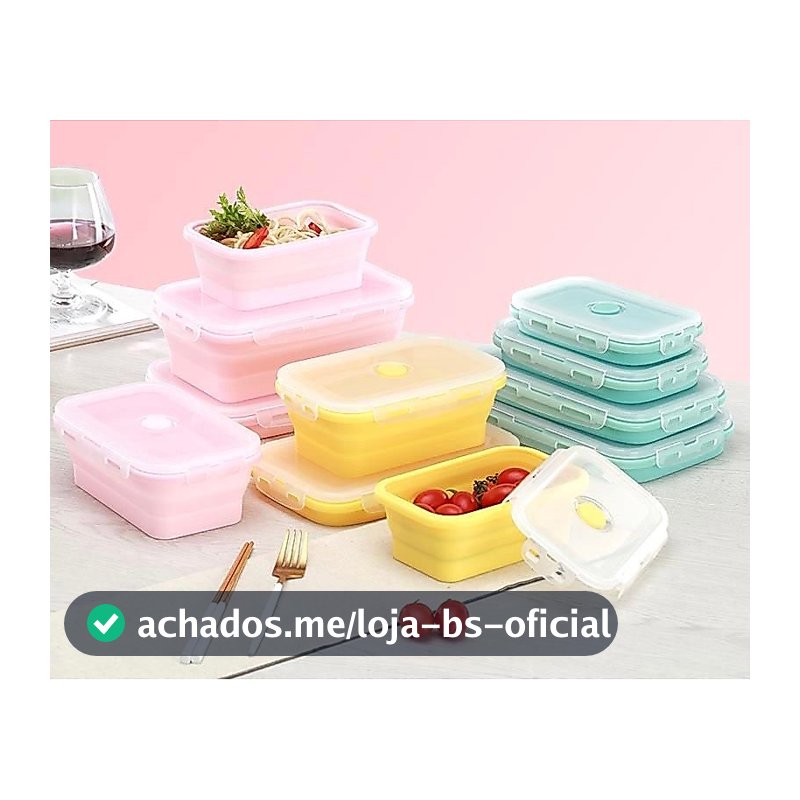 Marmitas Lancheira Retrátil Silicone Pote Dobrável C/ Tampa Trava de Segurança