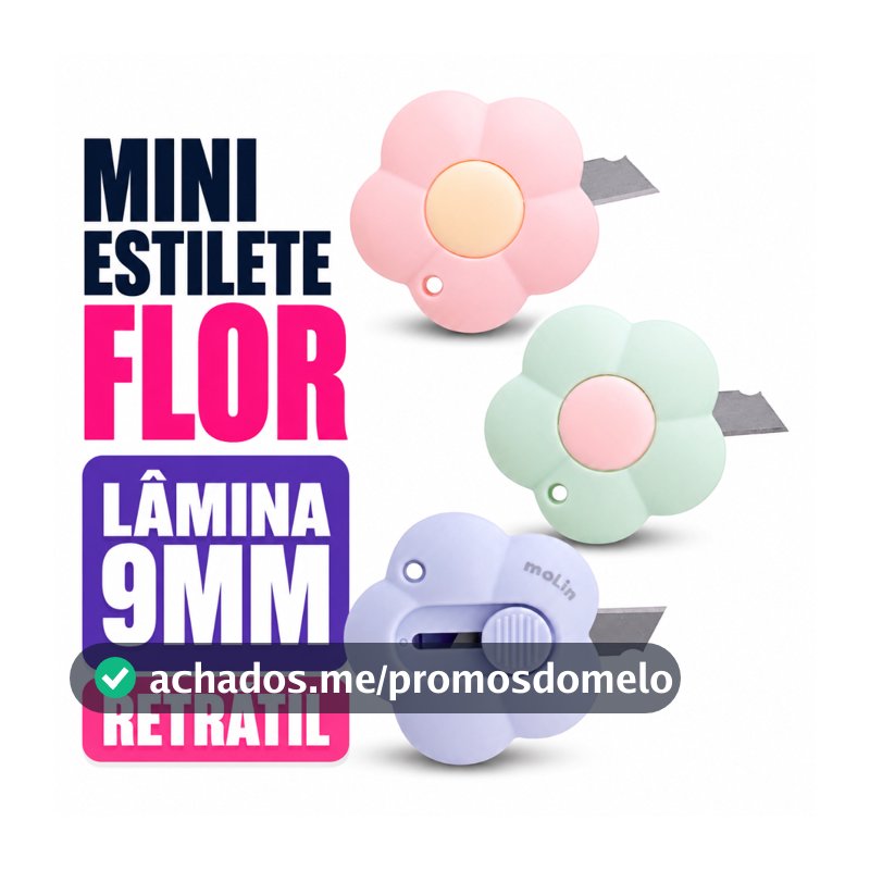 Mini Estilete Flor Love Flowers Molin Lâmina 9mm Retrátil Escolar Escritório
