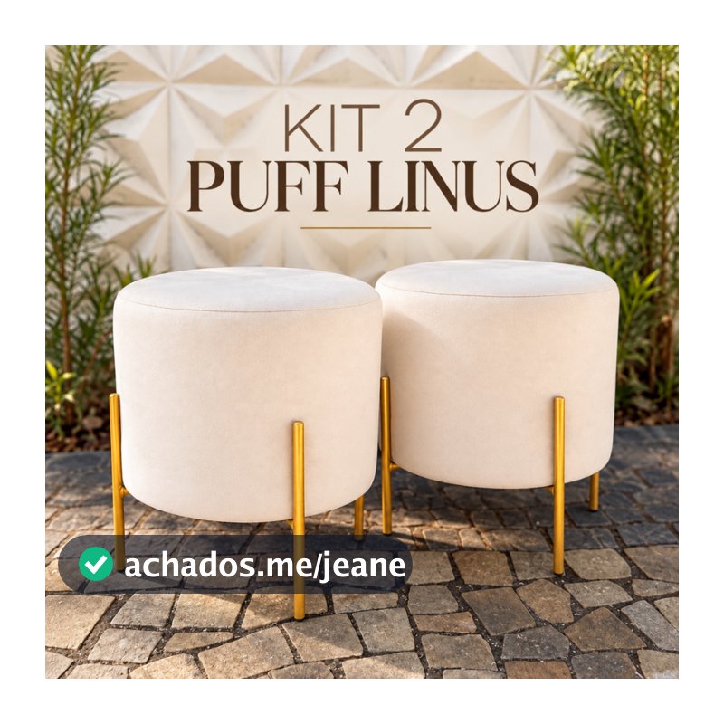 Kit 2 Puff LINUS veludo base dourada Decoração para sala quarto clinica