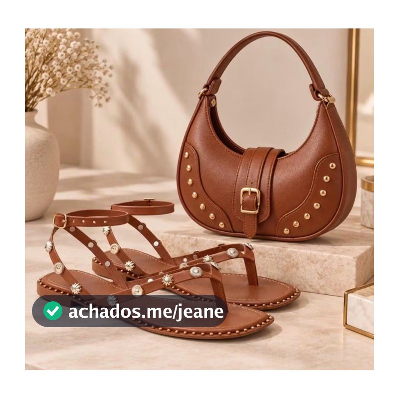 Kit Bolsa + Rasteira Vicerini Feminina com Detalhes – Elegante e Sofisticado moda verão