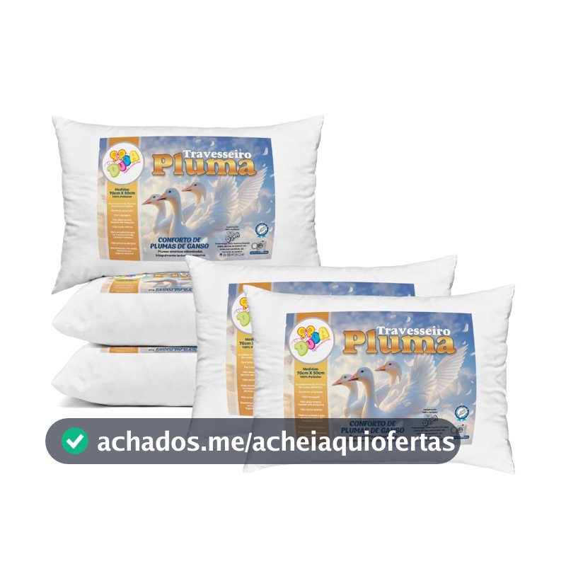 Kit Travesseiro Pluma de Ganso Confortavel e Macio Antiacaro 70x50cm