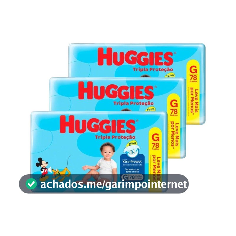 Fralda Descartável Huggies Hiper Tripla Proteção G - 3 Pacotes com 78 Fraldas - Total 234 Tiras
