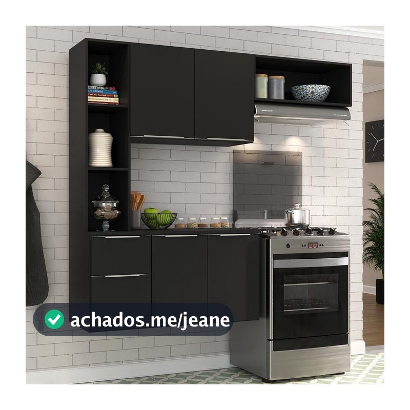 Cozinha Compacta com Armário e Balcão MP2001 Sofia Multimóveis Preta