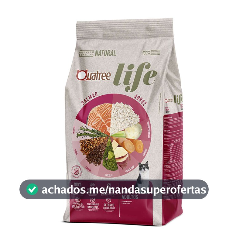 Ração Quatree Life Gatos Adultos Sabor Salmão e Arroz 10kg