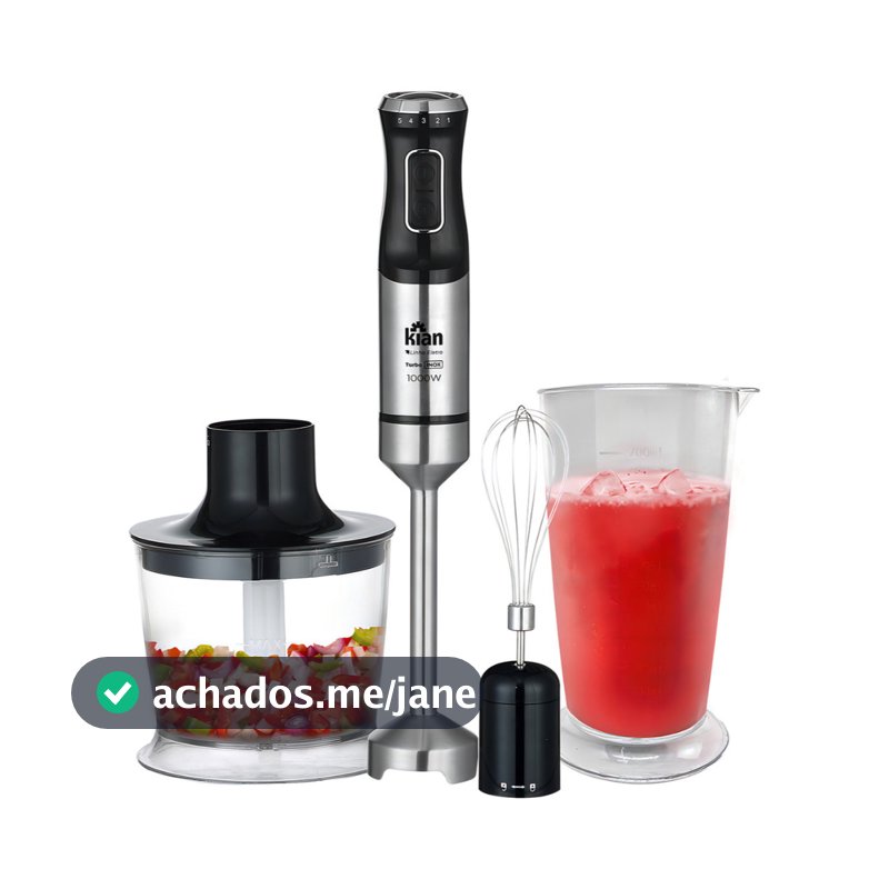 Mixer 3 em 1 1000W Inox Turbo Triturador Processador Copo 700ml Kian Preto