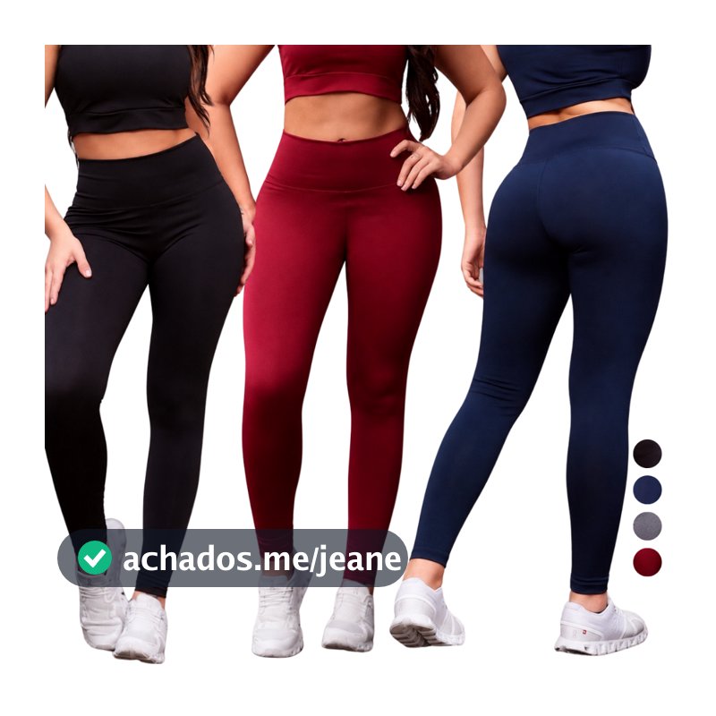 Kit 3 Legging Feminina Academia Fitness Cintura Alta Modeladora Suplex