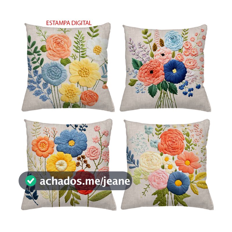 KIT 4 CAPAS DE ALMOFADAS FLORAL FLORES PRIMAVERA  TAMANHO 45X45