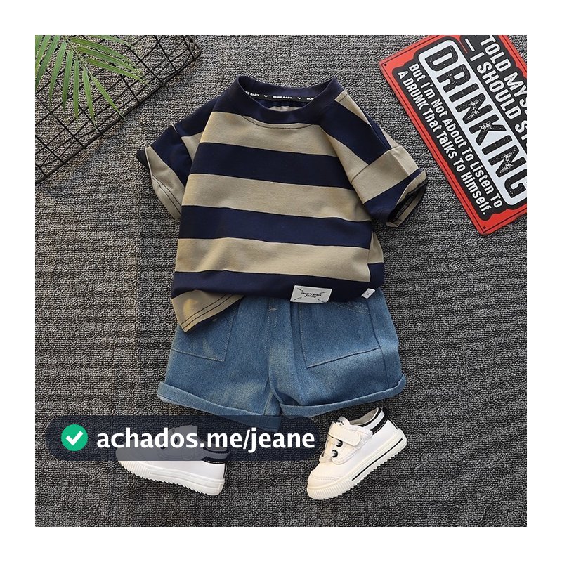 Novo Conjunto De Roupas Casuais De Verão Para Meninos , Mangas Curtas Soltas Listradas + shorts Estrangeiros Duas Peças